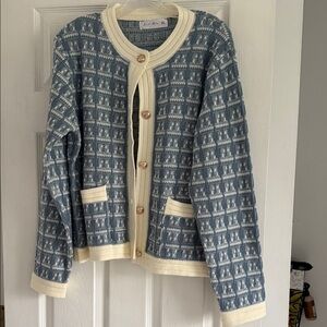 Blue and Cream Patterned Cardigan